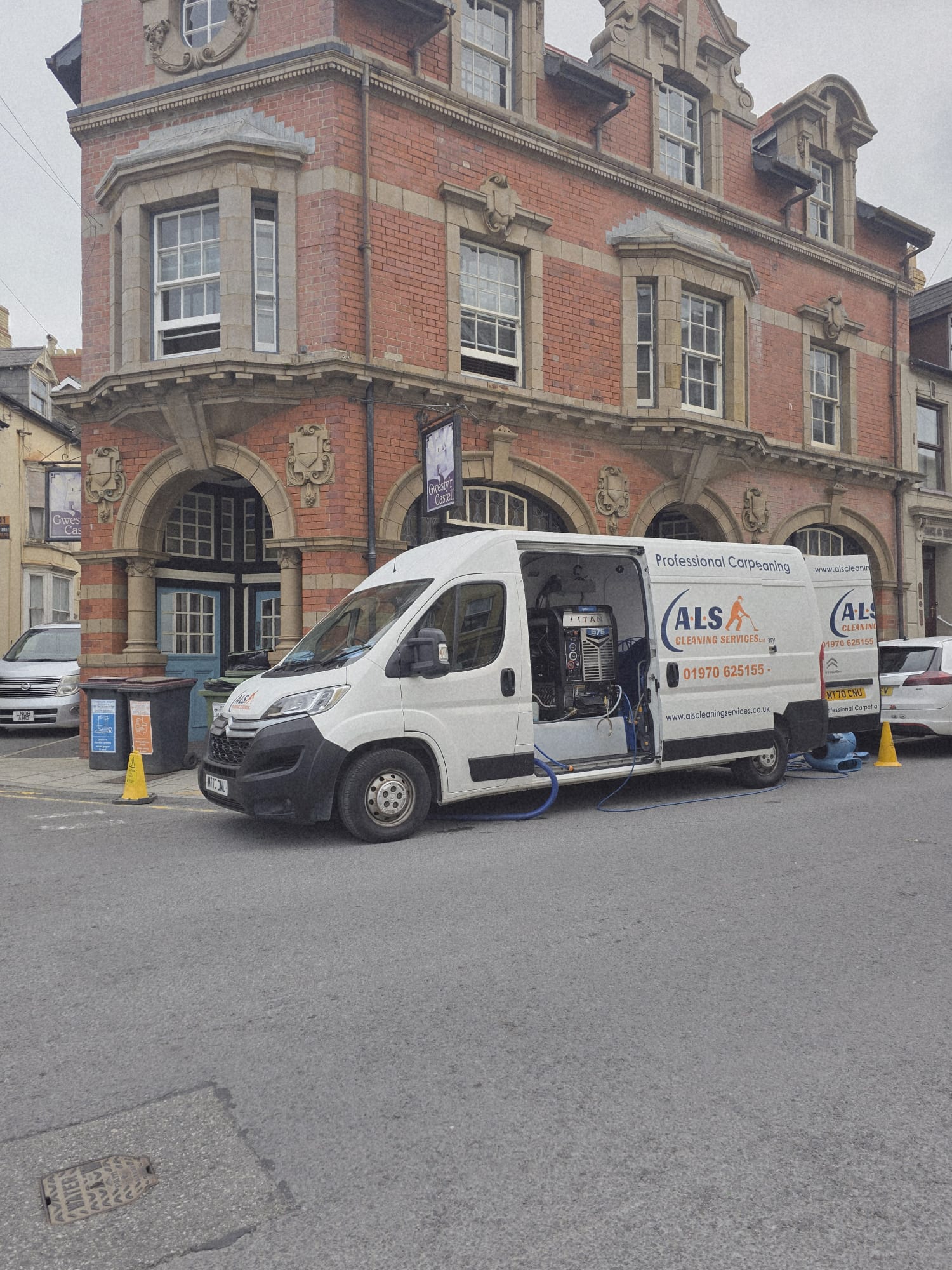 ALS carpet cleaning van on a job in Aberystwyth town centre